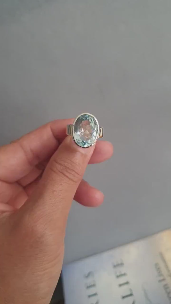 Modern Oval Blue Topaz Ring, High Quality Stone, Sterling Silver, Size US 8 UK P1/2, November Birthstone, Engagement Ring, Mistry Gems,R113B