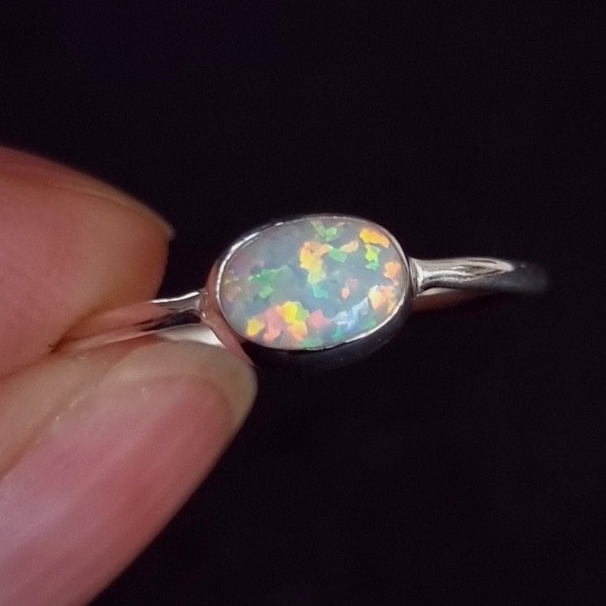 Dainty Opal Ring, Opal Stacking Ring, White Opal and CZ Ring, Gold Opal Dainty Opal Ring, Opal Stacking Ring, White Opal and CZ Ring, Gold Opal