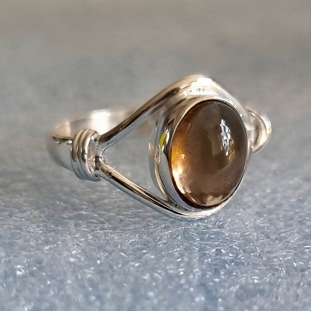 Cabochon Oval Smoky Quartz Ring, 925 Sterling Silver, Brown Gemstone, Solitaire Engagement Ring, Modern Everyday Ring, Mistry Gems, R13SQ