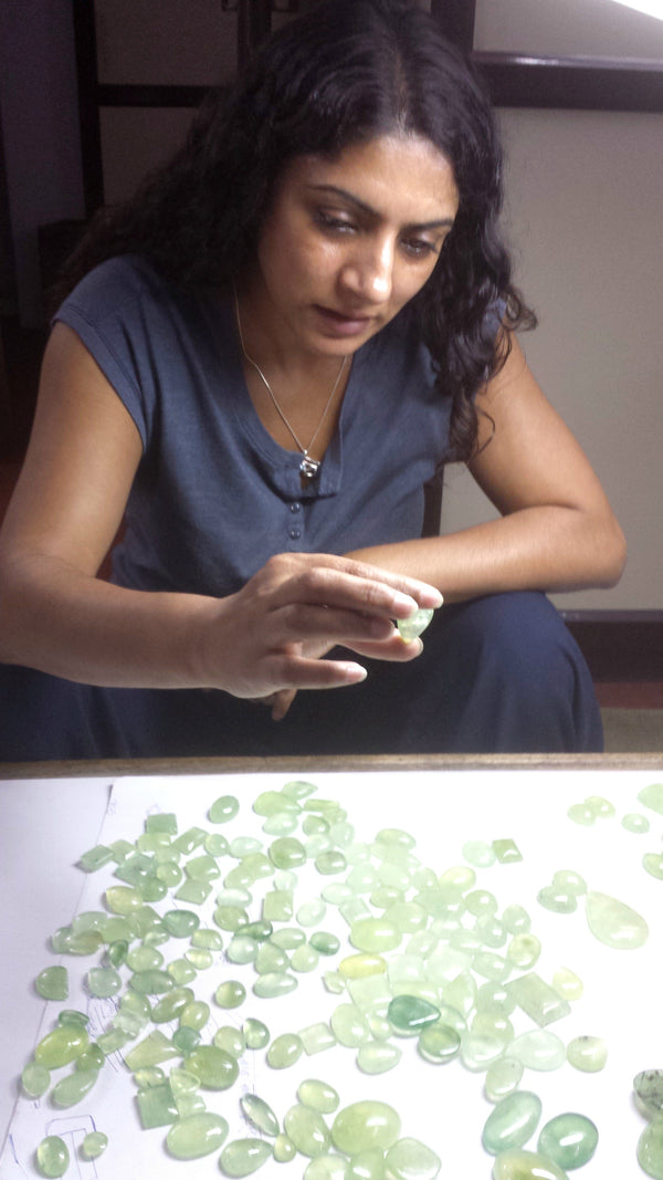 Nayna Mistry sourcing gemstones and working with artisan jewellery makers in India, showing the journey from gemstone selection to handcrafted sterling silver jewellery.