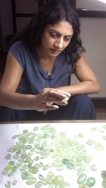 Nayna Mistry sourcing gemstones and working with artisan jewellery makers in India, showing the journey from gemstone selection to handcrafted sterling silver jewellery.