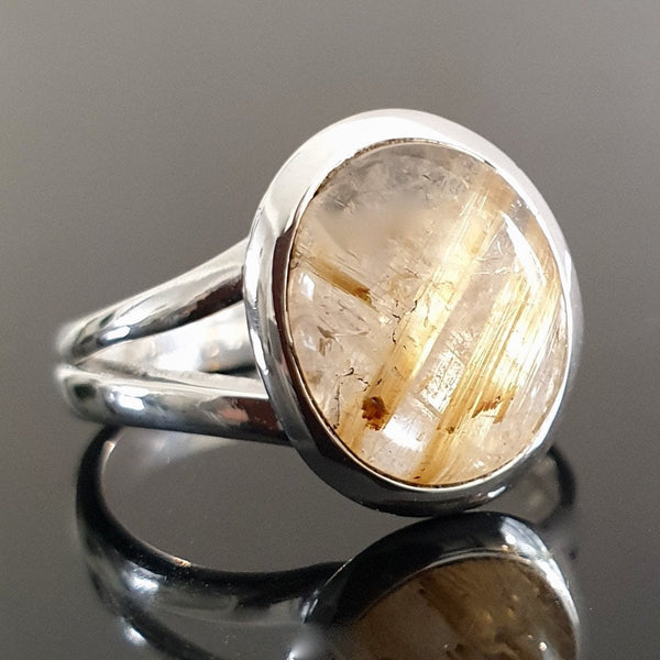 Rutilated Quartz jewellery set in 925 sterling silver featuring clear Quartz with beautiful golden rutile inclusions, also known as Golden Rutile Quartz or Angel Hair Quartz