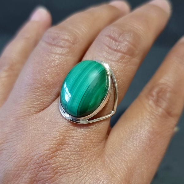 Sterling silver Malachite jewellery featuring natural green Malachite gemstones with distinctive banded patterns.