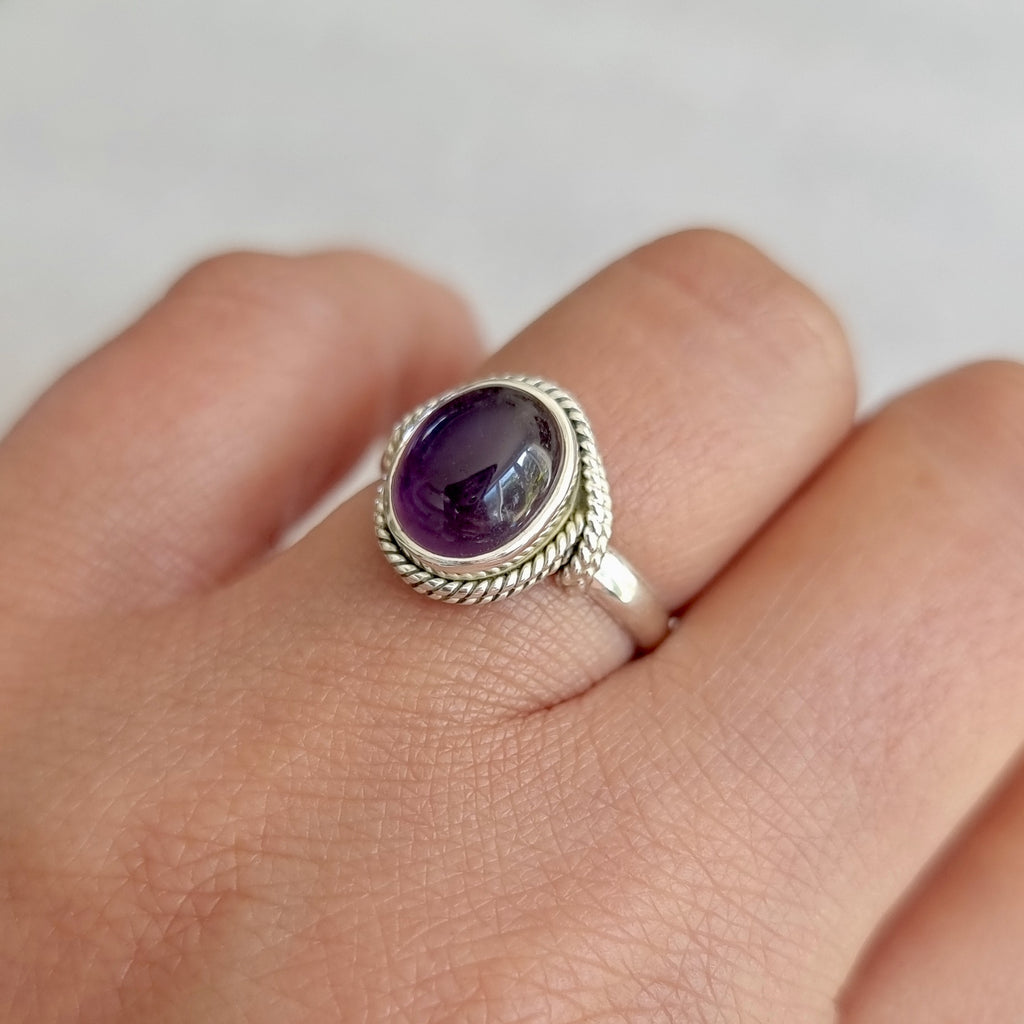 Unisex Boho Oval Amethyst Ring | 925 Sterling Silver, R4A