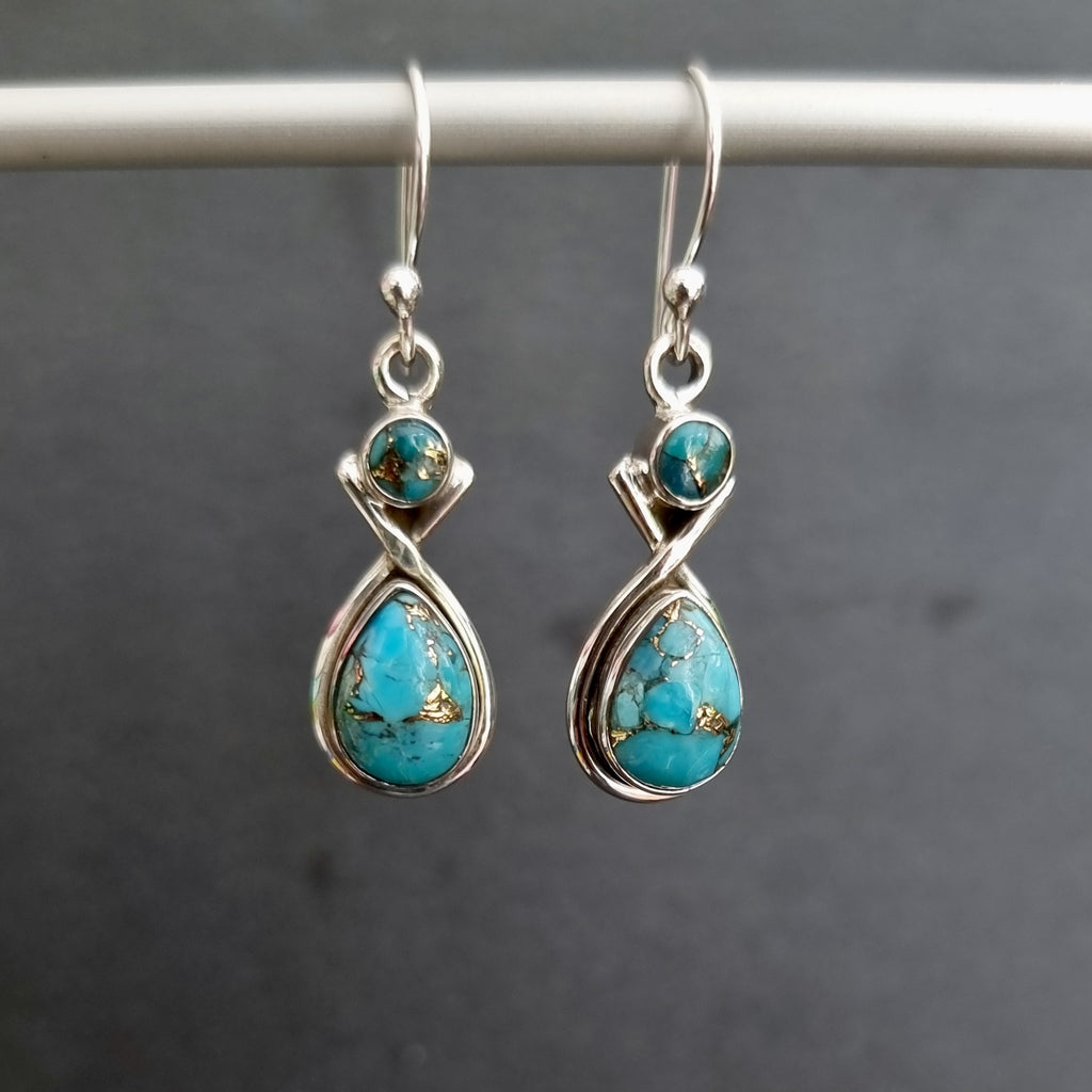 Multi Stone Blue Copper Turquoise Earrings | 925 Sterling Silver, E1BCT