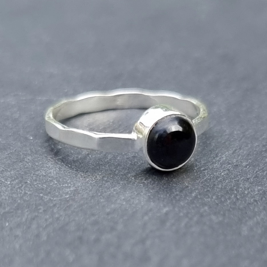 Black Onyx Round 925 Silver Stacking Ring, R11O