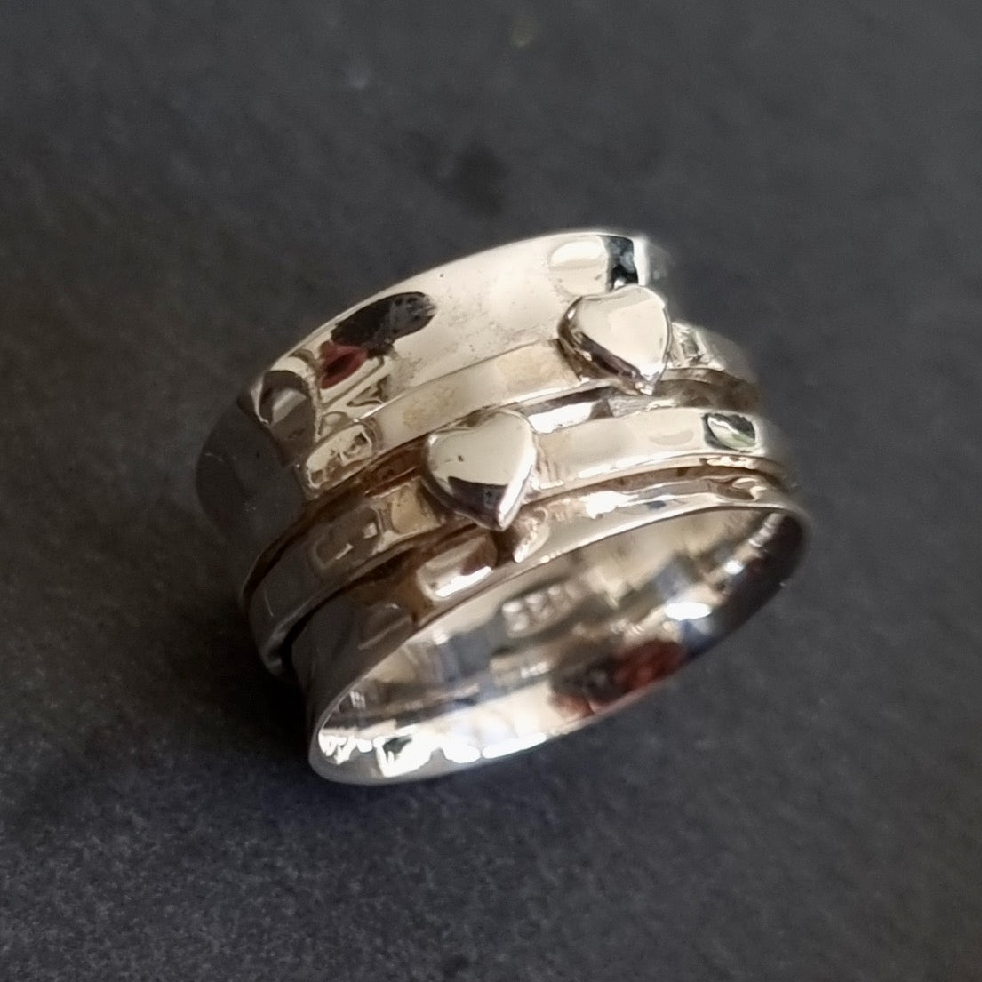 Wide Silver Hearts Spinner Ring | 925 Sterling Silver, SP05S – Mistry Gems