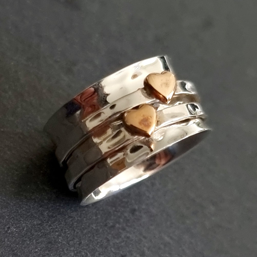 Rose Gold Heart Spinner Ring, 925 Sterling Silver, SP05C