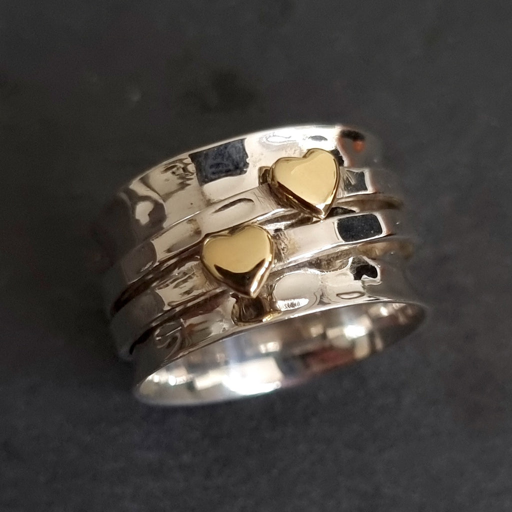 Wide Gold Heart Sterling Silver Spinner Ring, SP05