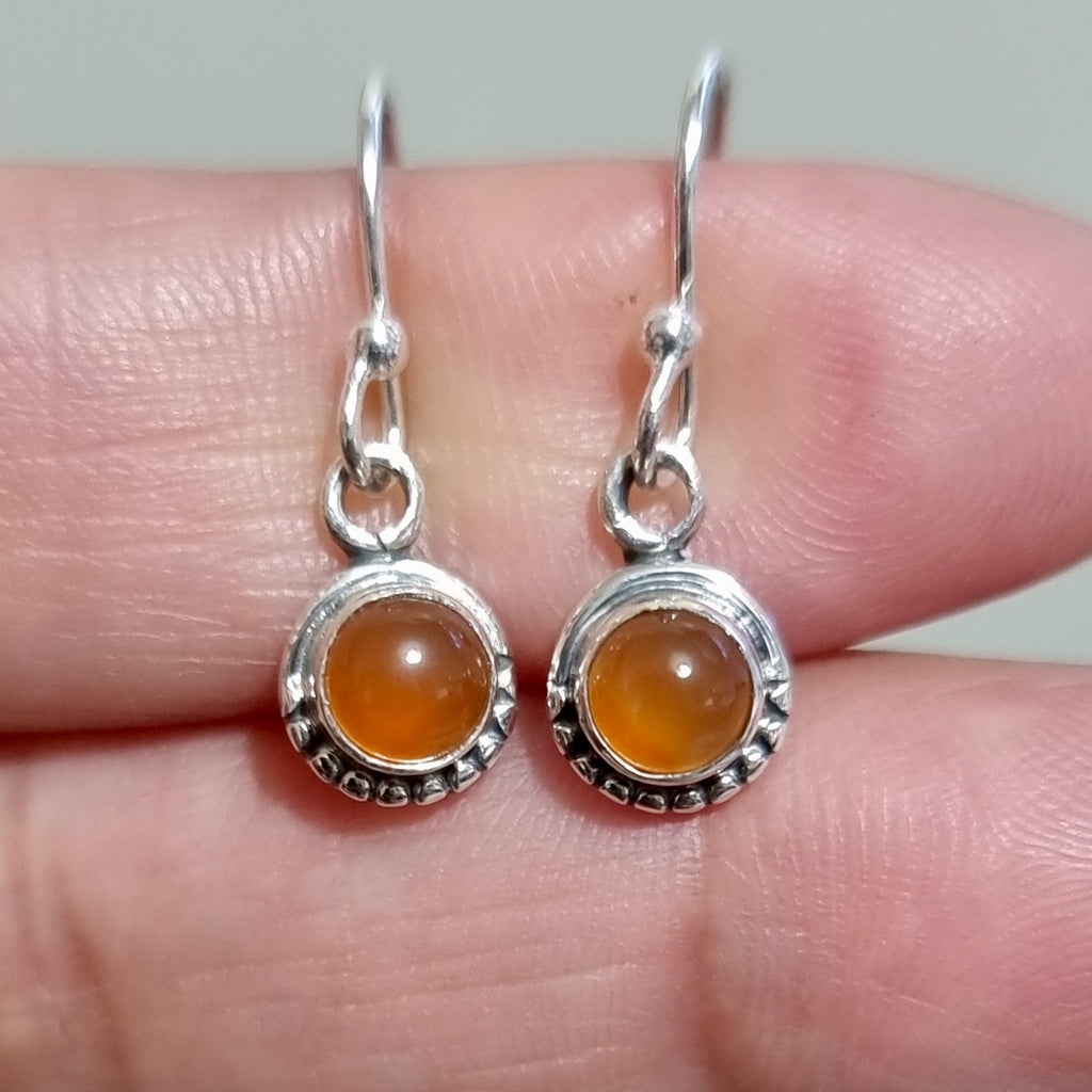 Boho Round 5mm / 6mm Carnelian 925 Silver Earrings, E86CARN