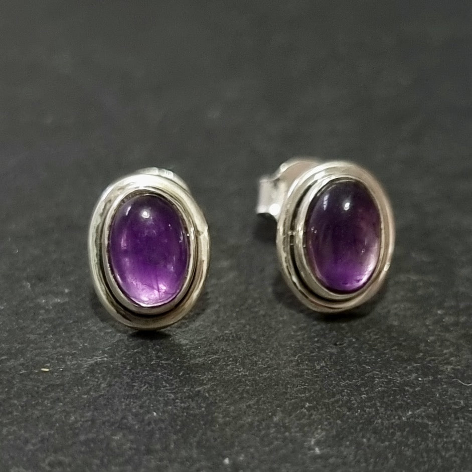 Amethyst Oval 7mm x 5mm 925 Sterling Silver Studs, S3A
