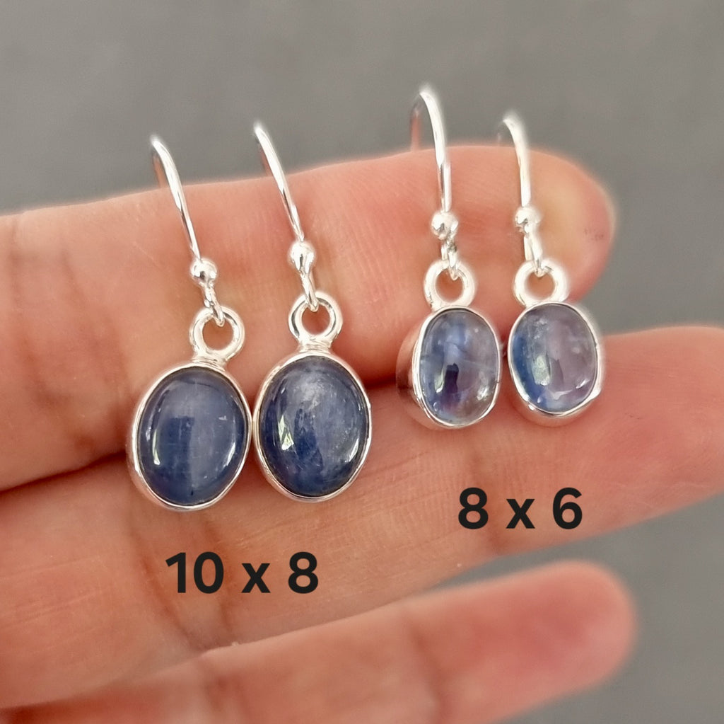 Small Oval Blue Kyanite 925 Silver Dangle Earrings, E7K