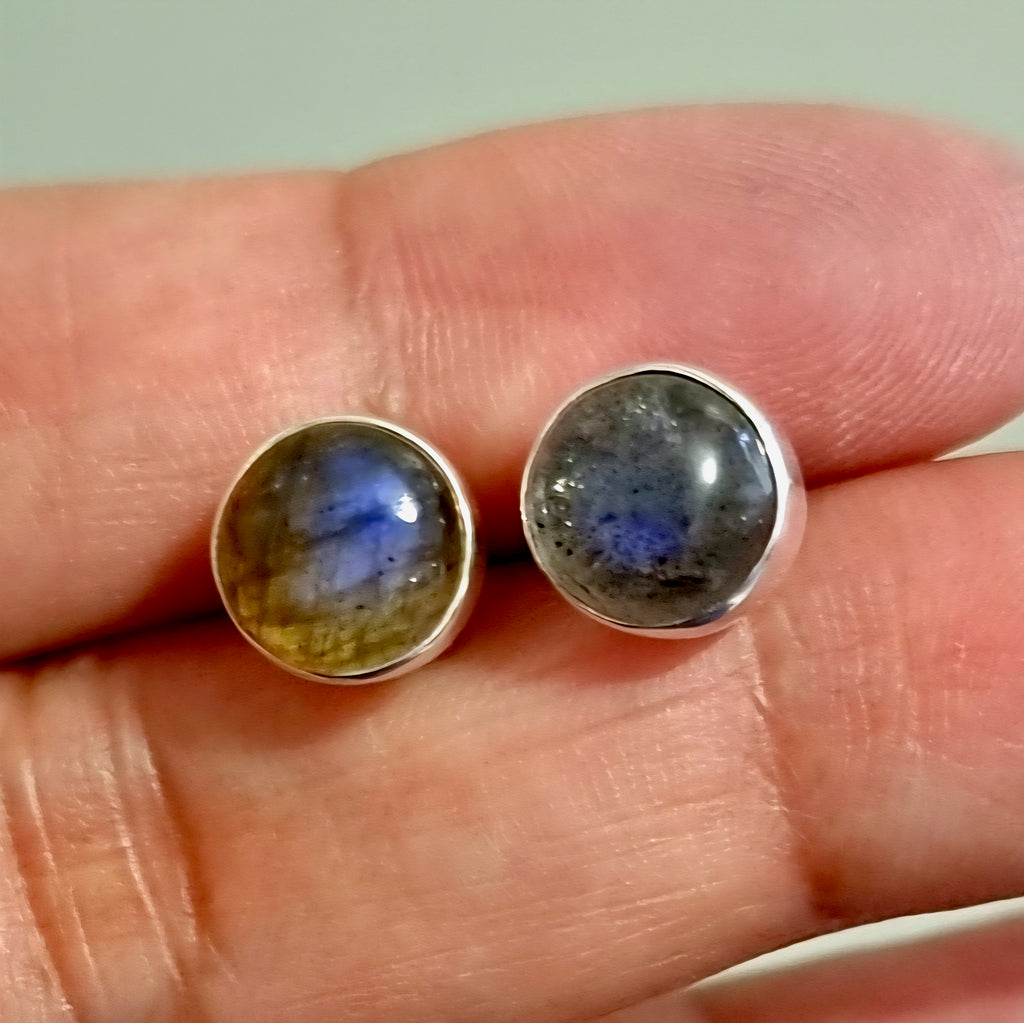 8mm Round Labradorite Stud Earrings | 925 Sterling Silver, S11LAB