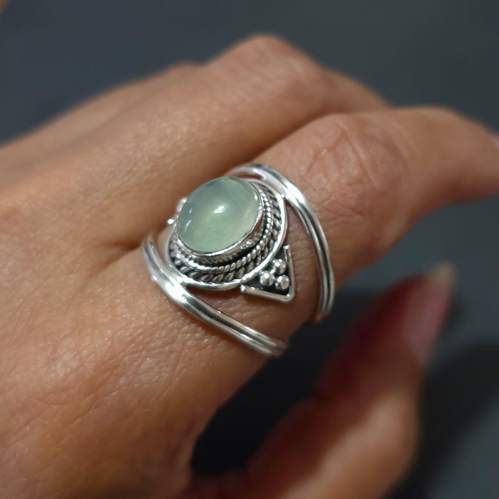 Bohemian Oval Prehnite Ring | 925 Sterling Silver, R29PRE