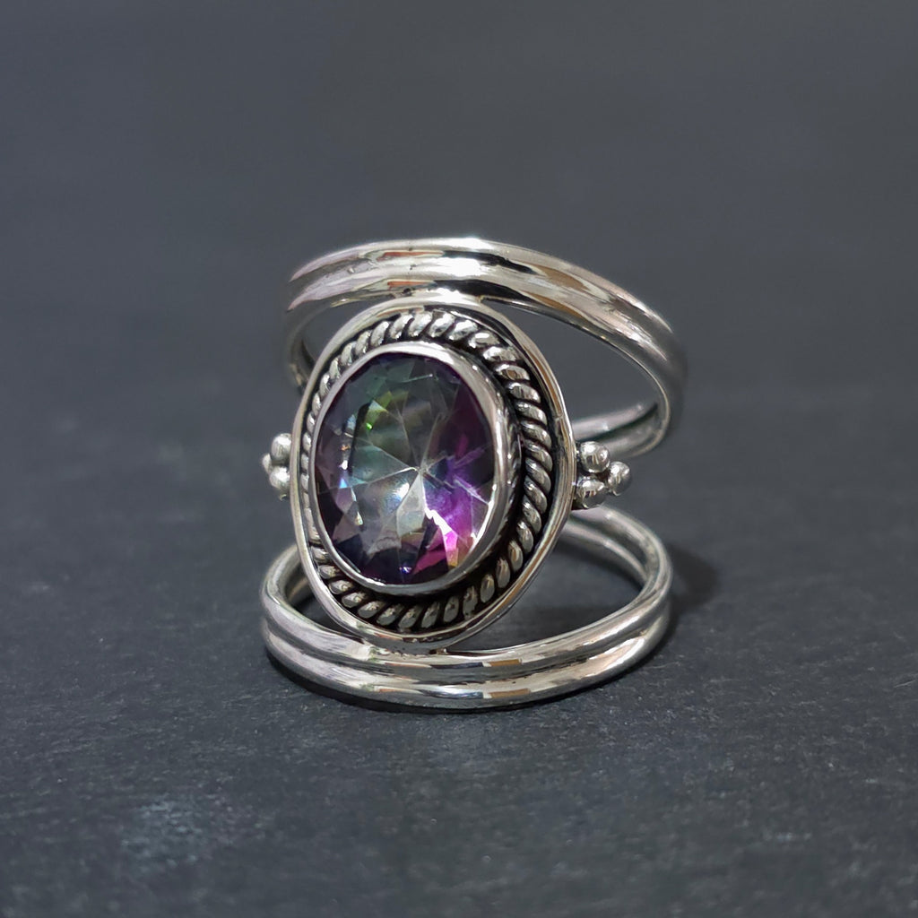 Boho Oval Mystic Topaz Ring | 925 Sterling Silver, R29MT