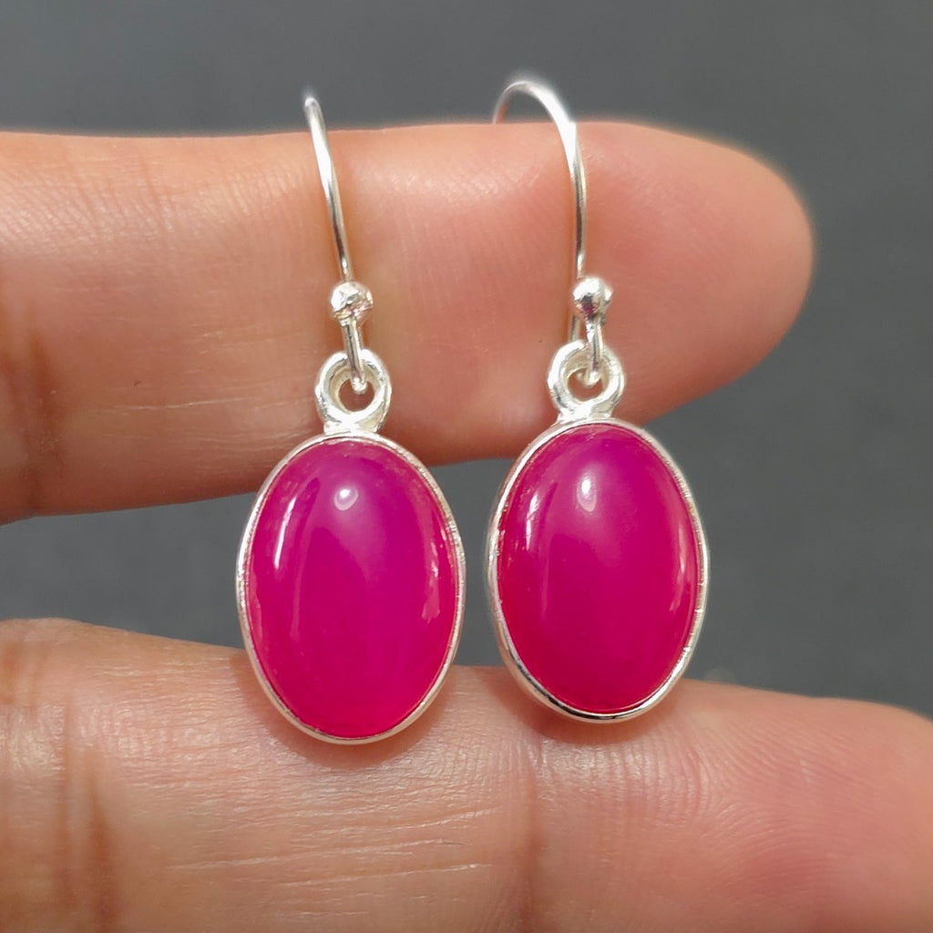 Large Oval HOT Pink Agate Earrings, 925 Sterling Silver, E2PAG