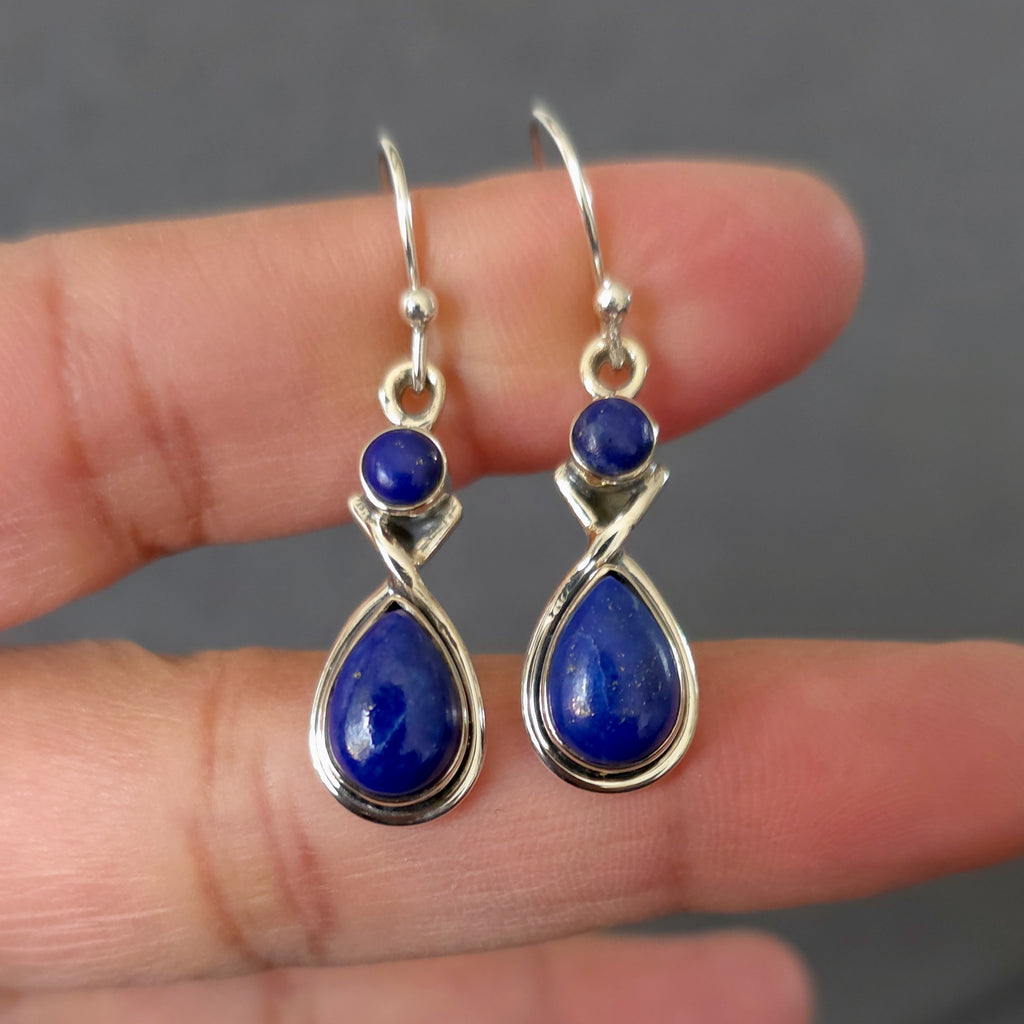 Designer Teardrop Lapis Lazuli Earrings | 925 Sterling Silver, E1LL