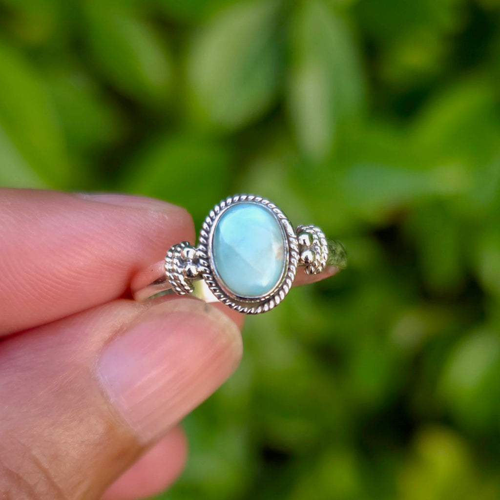 Small Oval Boho Larimar Ring | 925 Sterling Silver, R5L