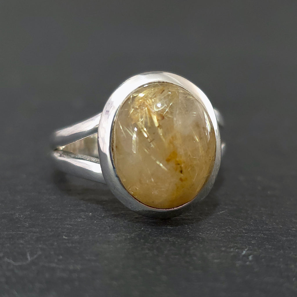 Natural Oval Golden Rutile Quartz Ring | 925 Sterling Silver, R203