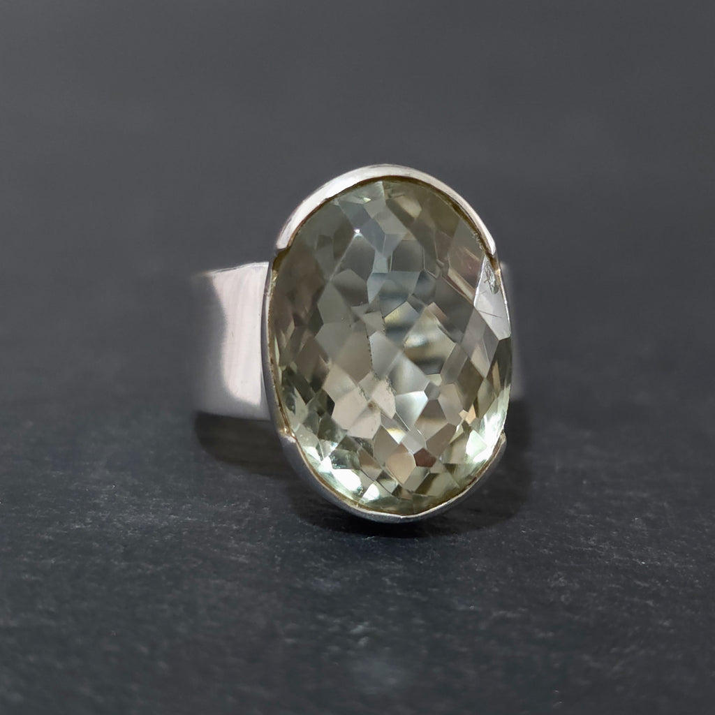Large Oval Green Amethyst Ring | 925 Sterling Silver, R125
