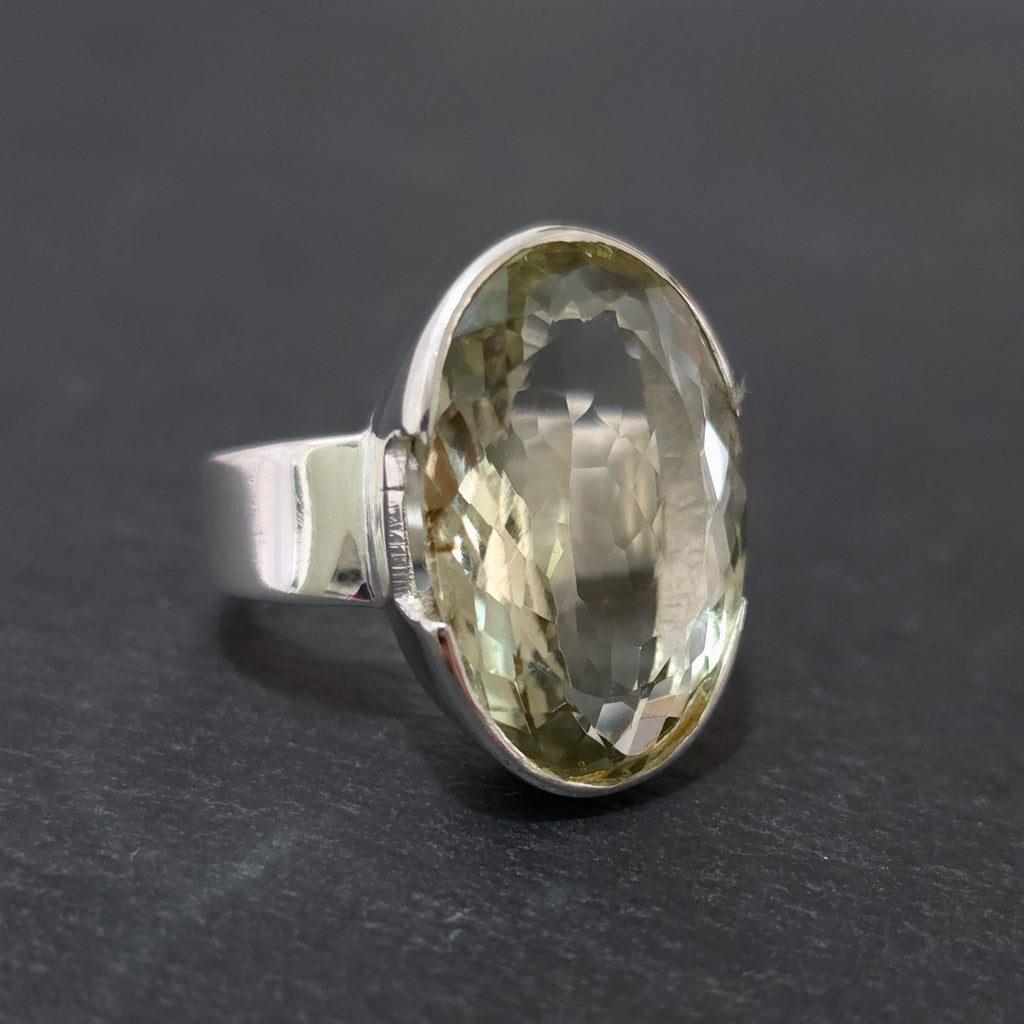 Designer Large Oval Green Amethyst Ring |925 Sterling Silver, R110