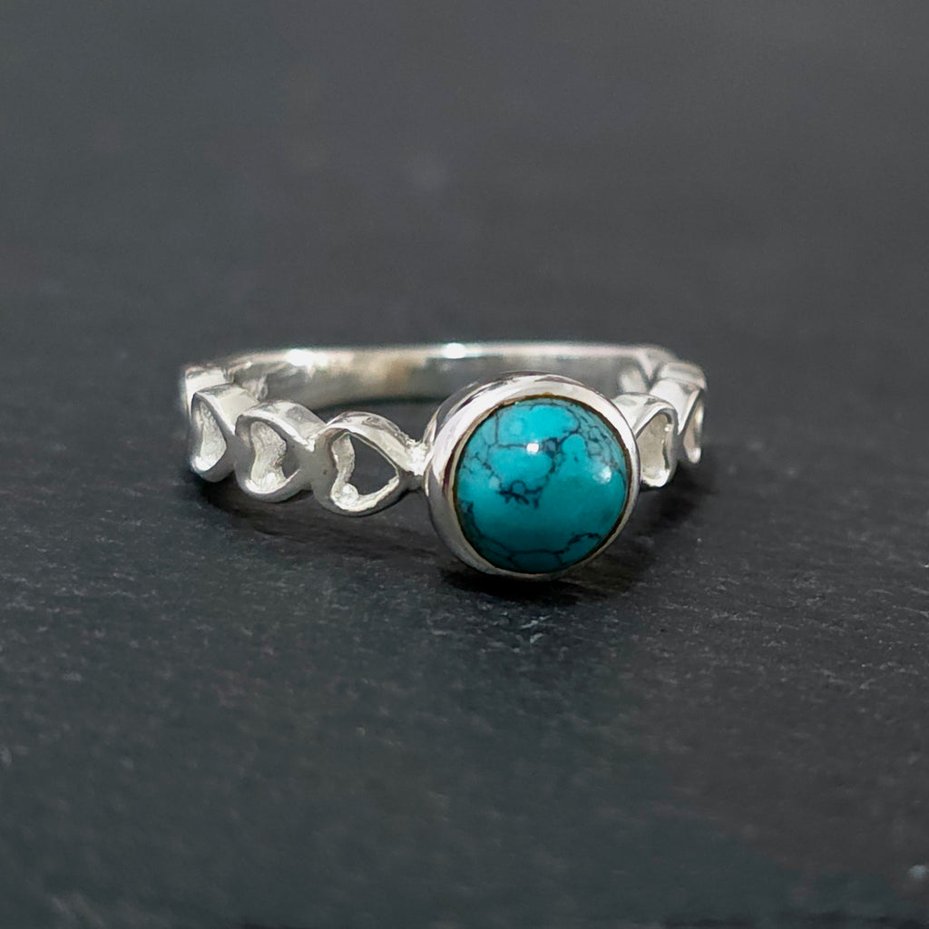 Silver Heart Band Turquoise Ring | 925 Sterling Silver, R50T