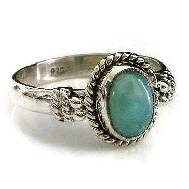 Small Oval Boho Larimar Ring, 925 Sterling Silver, Caribbean Stone, Stacking Rings, Pale Turquoise Gemstone Jewellery, Mistry Gems, R5L