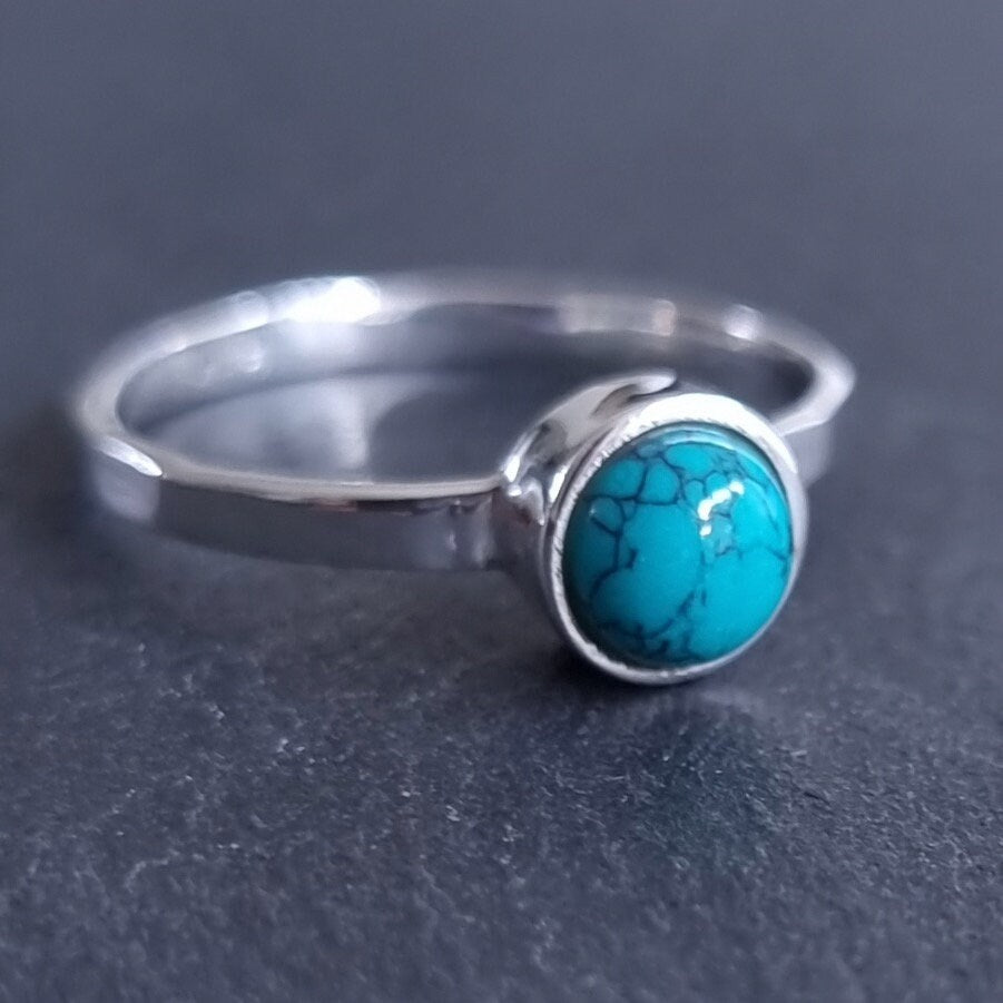 Turquoise Ring, 925 Silver Stacking Ring, Solitaire Ring, Engagement Ring, December Birthstone, Boho Ring, Blue Gemstone, Mistry Gems, R11TO