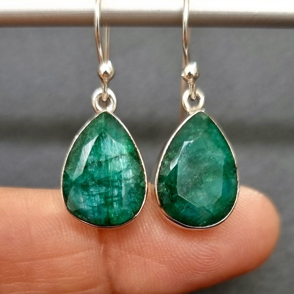 Emerald Large Teardrop 14mm x 10mm 925 Sterling Silver Earrings, E11EM