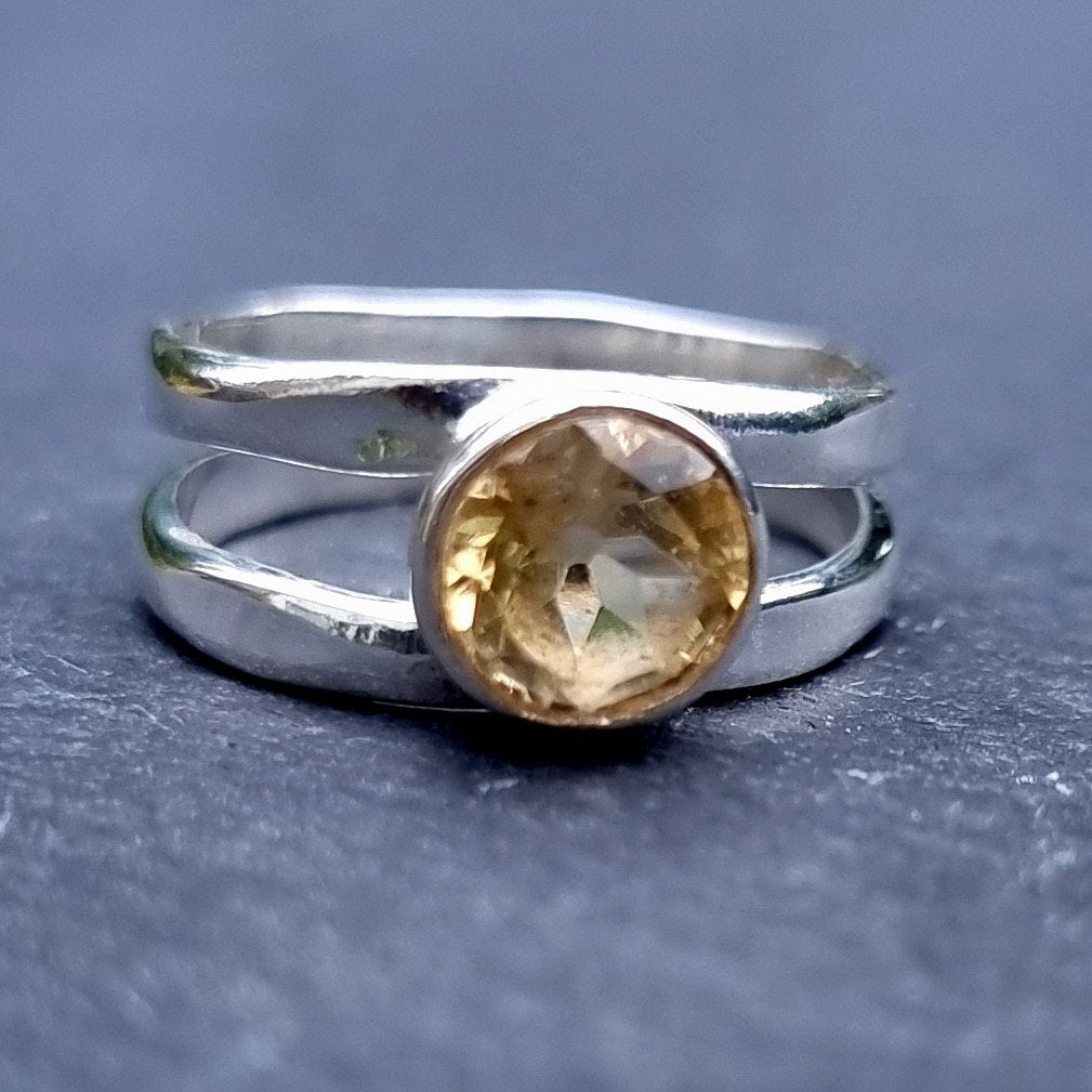 Modern Round Citrine Ring, 925 Sterling Silver, Stacking Ring Design, 13th Anniversary Gift Ideas, November Birthstone, Mistry Gems, R22CIT