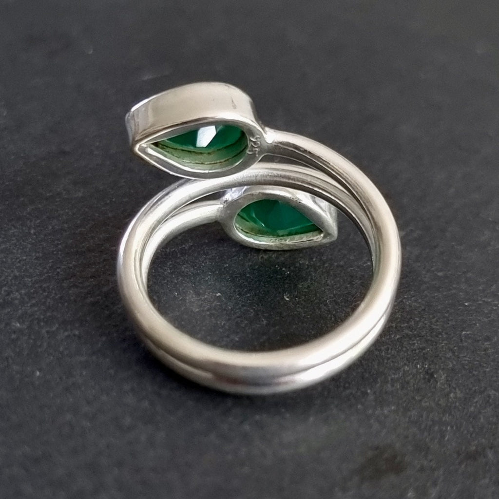 Multistone Facetted Green Onyx Sterling Silver Ring, R35GO