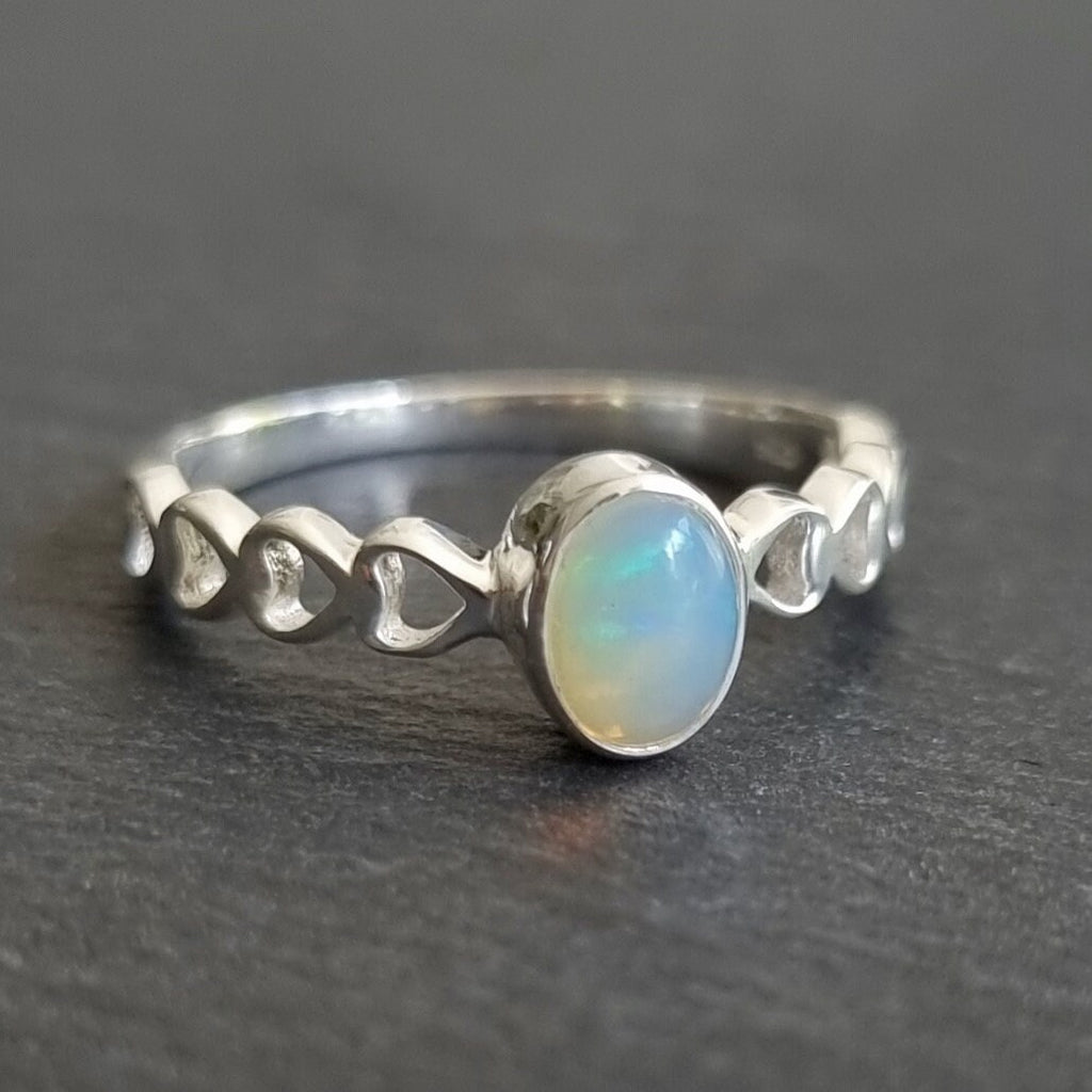 Heart Ethiopian Welo Opal Ring, 925 Sterling Silver, Multicolored Gemstone, October Birthstone, 14th Anniversary Gift, Mistry Gems, R50ETHOP