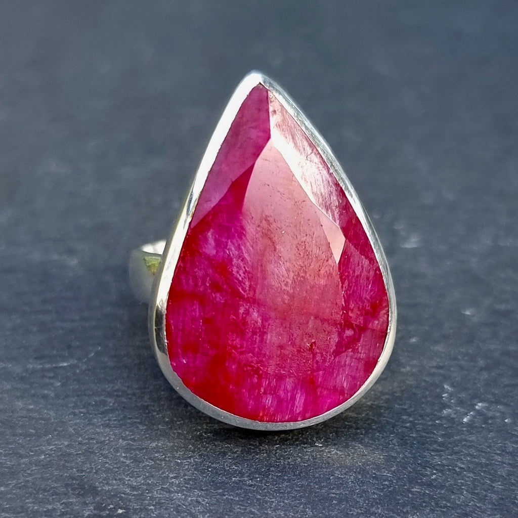 Adjustable Teardrop Ruby Sterling Silver Ring, R238