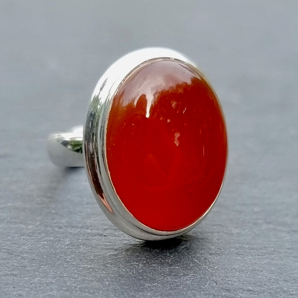 Unisex Adjustable Red Carnelian Sterling Silver Ring, R70