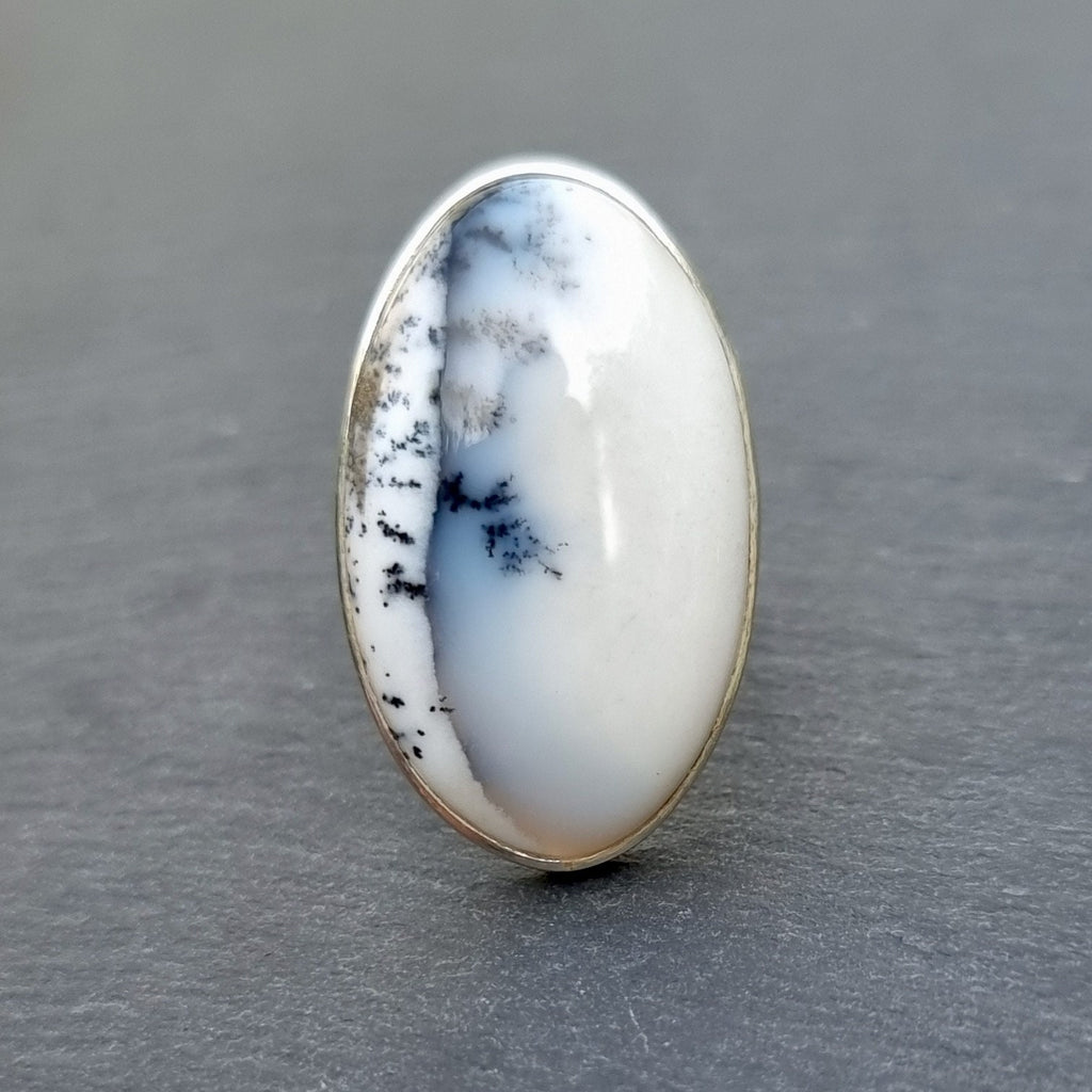 Oval Dendritic Opal Sterling Silver Ring, R55