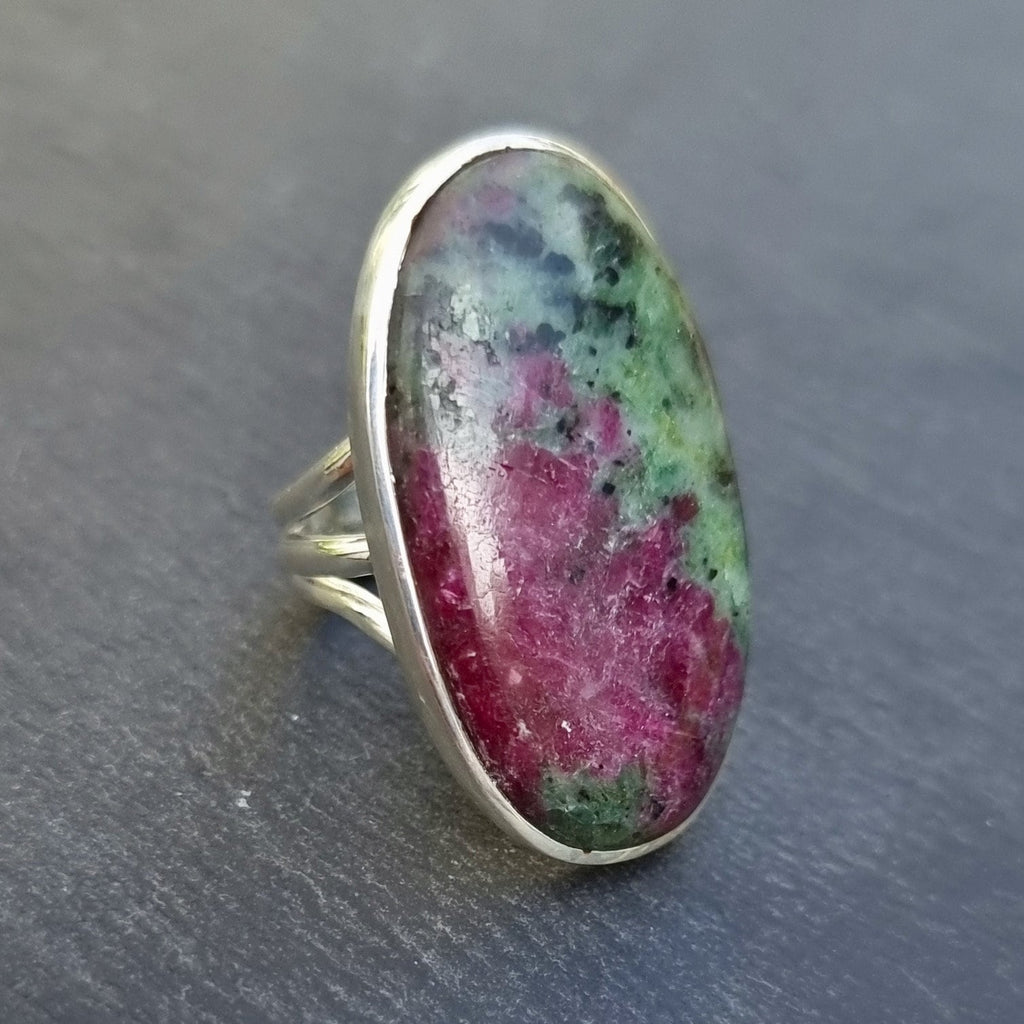 Natural Oval Ruby Zoisite Sterling Silver Ring, R65