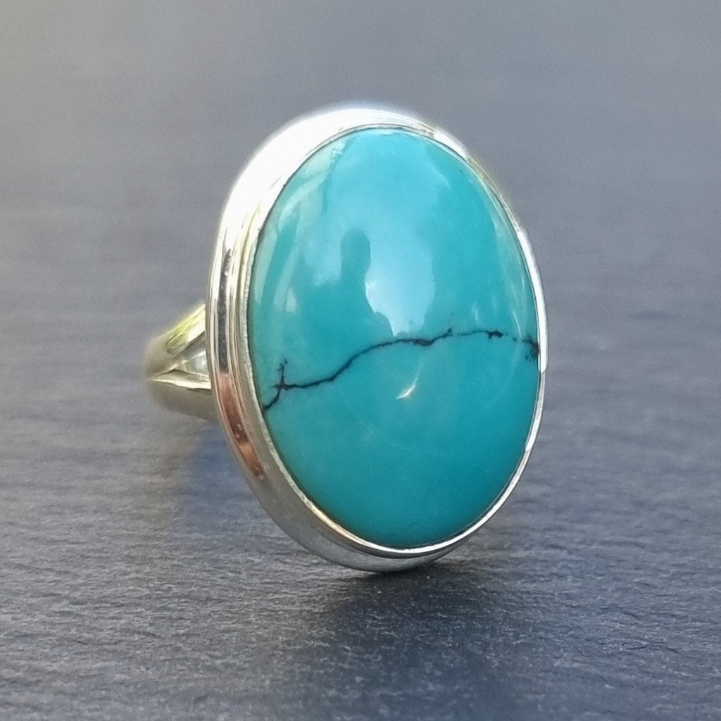 Unisex Small Oval Turquoise Sterling Silver Ring, R68