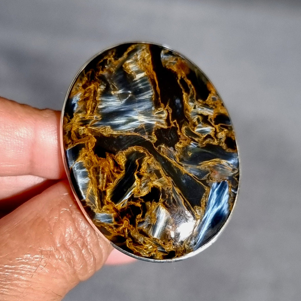HUGE Adjustable Golden Pietersite Ring | 925 Sterling Silver, R244