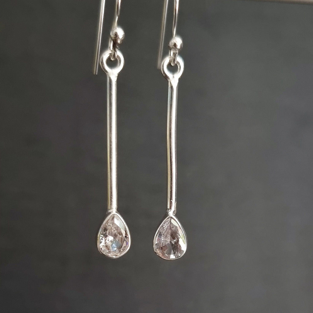 Long Sterling Silver Teardrop Cubic Zirconia Earrings, E15CZ