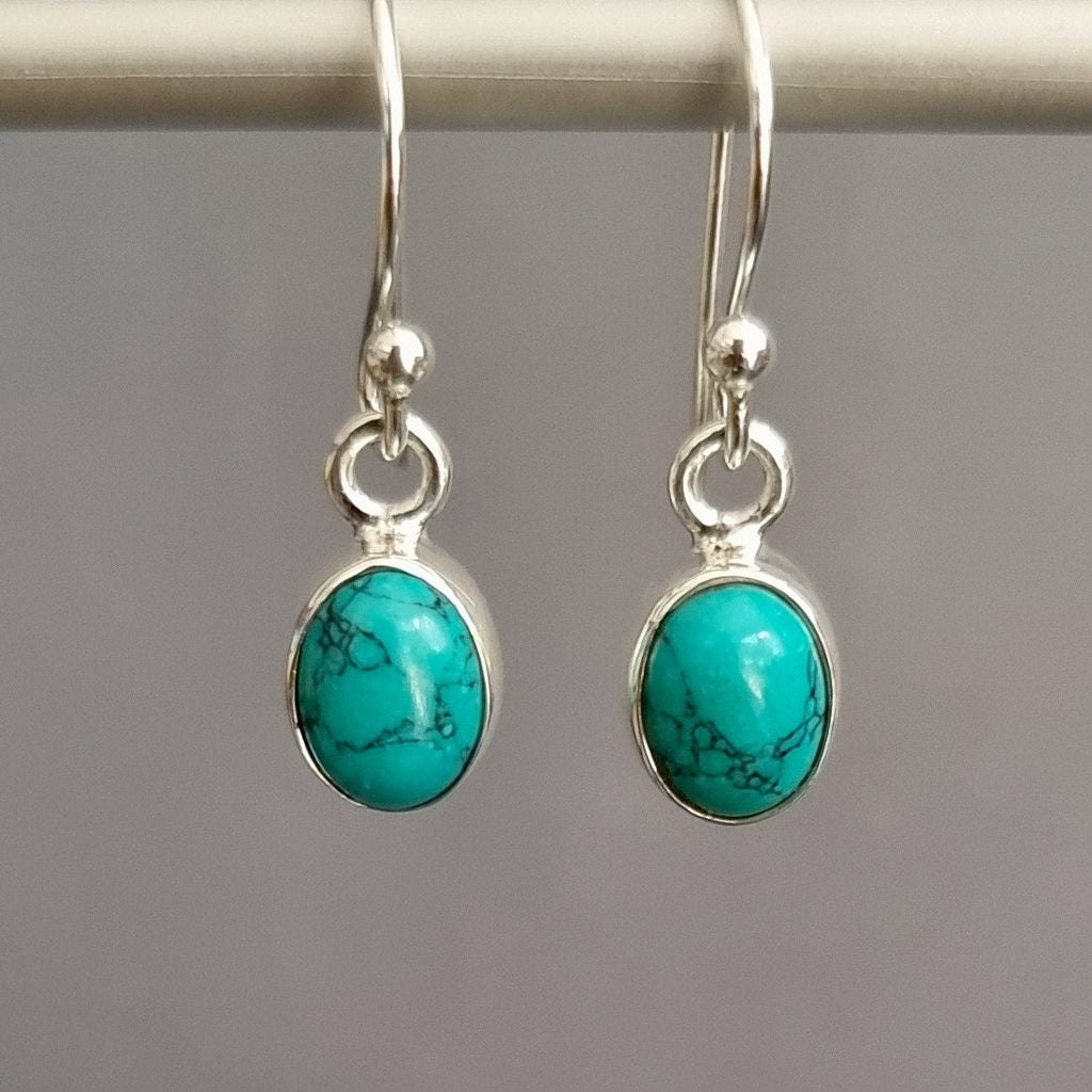 Small Oval Turquoise 925 Silver Dangle Earrings, E7T