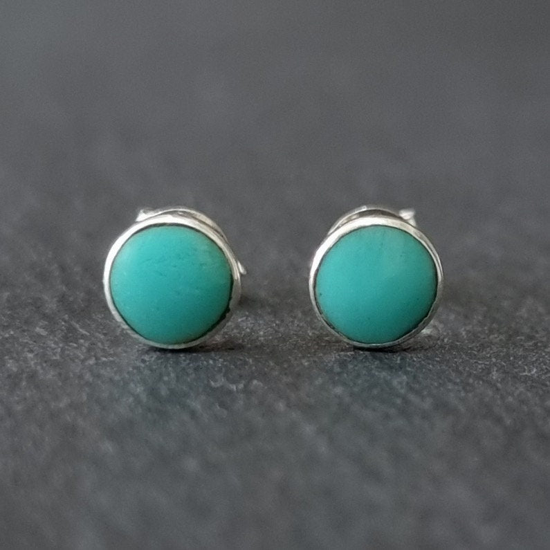 Small 5mm Round Turquoise Enamel 925 Sterling Silver Studs, S6Ta