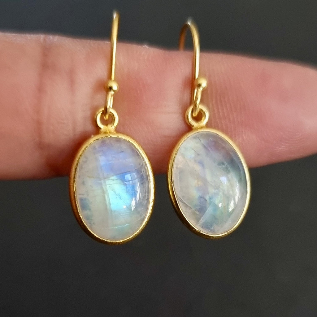 Large Oval Gold Plated Moonstone Earrings, 925 Sterling Silver, Stone Size 14mmx 10mm, June Birthstone, Bridal Jewellery, Mistry Gems, E93M