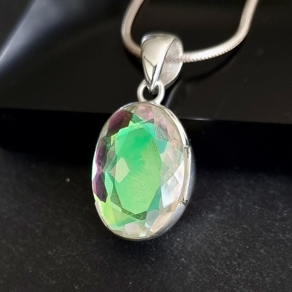 Large Oval Mystic Mercury Mist Topaz 925 Silver Pendant, 20mm x 15mm, FQZP20