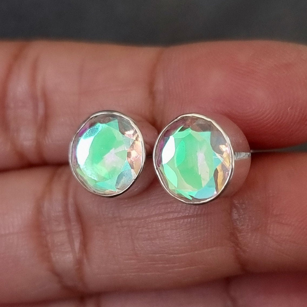 Round 10mm Mystic Mercury Mist Topaz Stud Silver Earrings, FQZS9