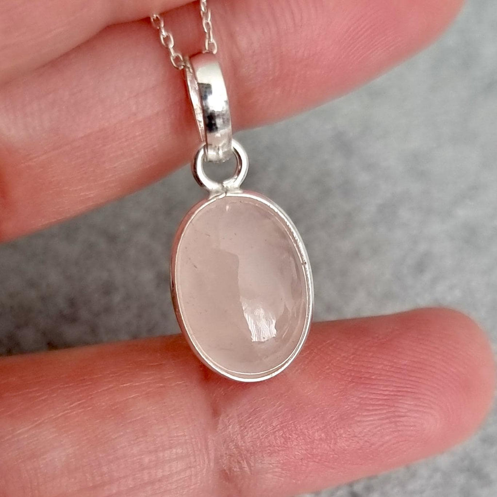 Delicate Oval Rose Quartz Pendant, 925 Sterling Silver, Bezel Set Stone Size 14mm x 10mm, Bridesmaids Jewellery, Mistry Gems, P8SRQ