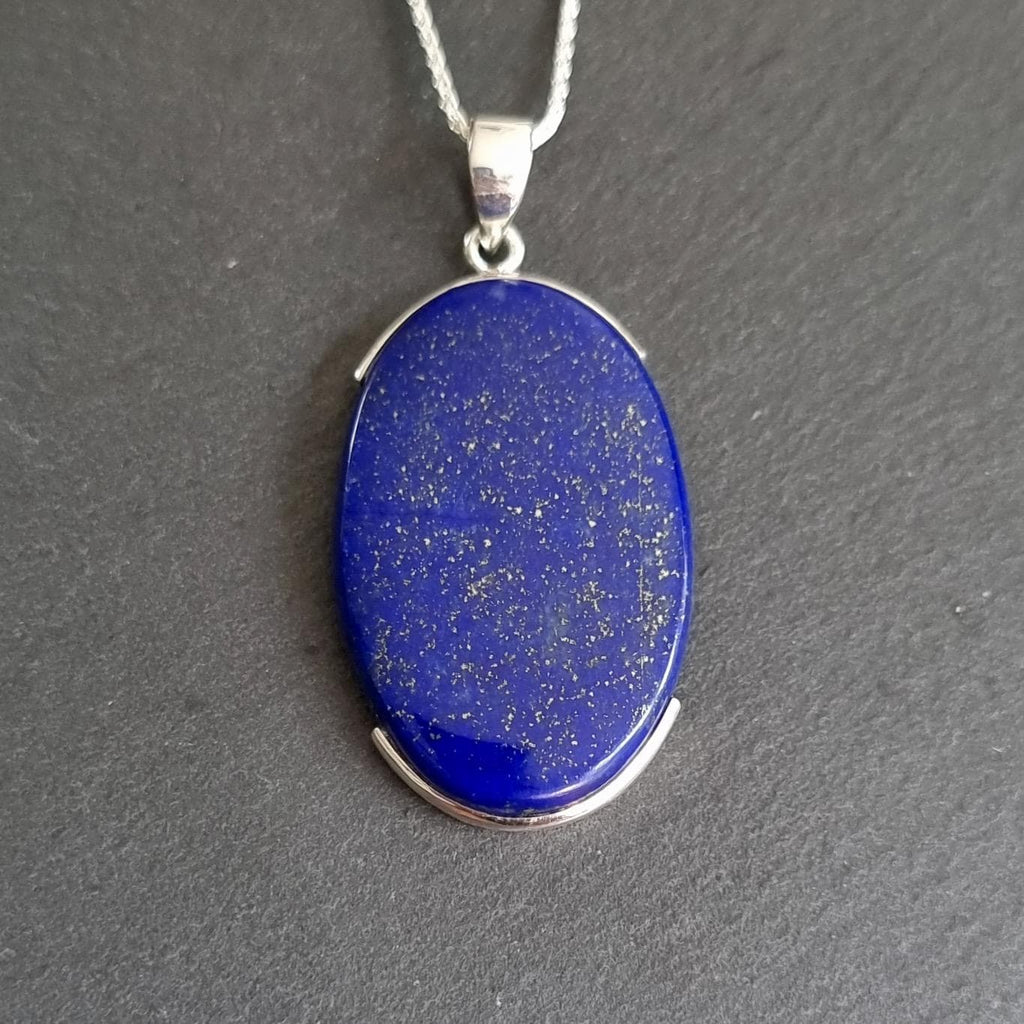 Striking Large Oval Lapis Lazuli 925 Sterling Silver Pendant, LLP3