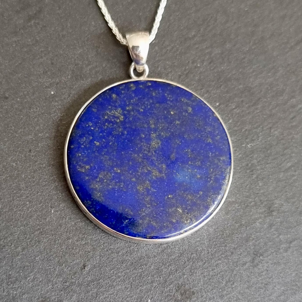 Bold Large Round Lapis Lazuli 925 Sterling Silver Pendant, LLP4