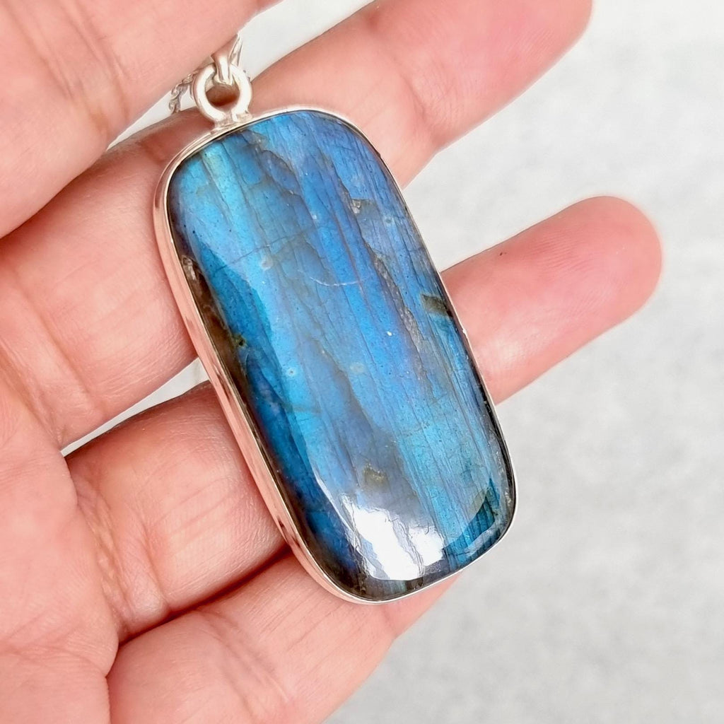 Extra Large Rectangle Blue Labradorite 925 Sterling Silver Pendant, LABP3