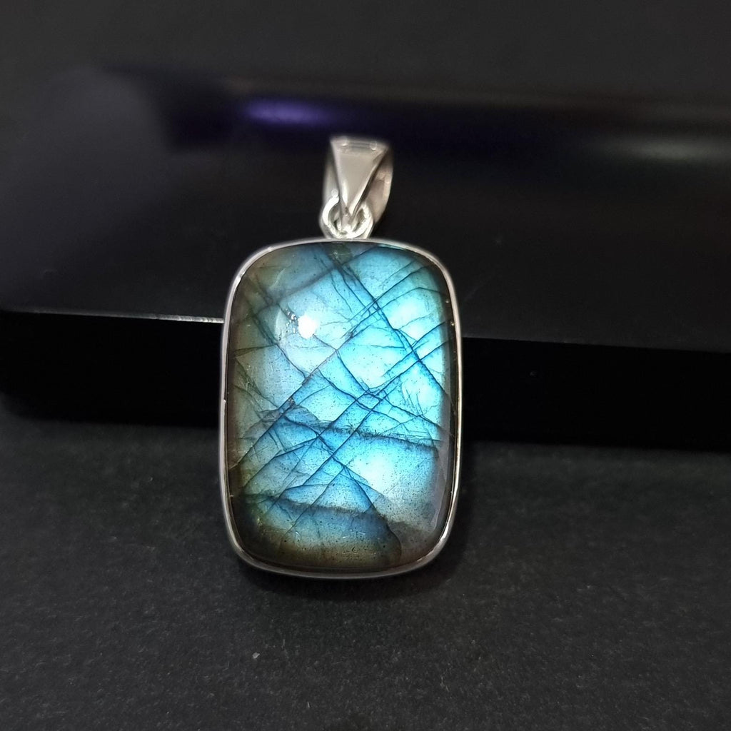 Radiant Large Rectangle Labradorite 925 Sterling Silver Pendant, LABP7