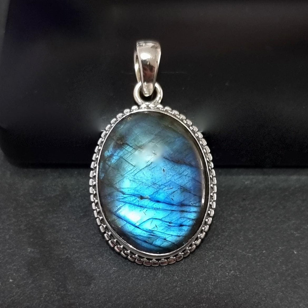 Large Boho Oval Labradorite 925 Sterling Silver Pendant, LABP16